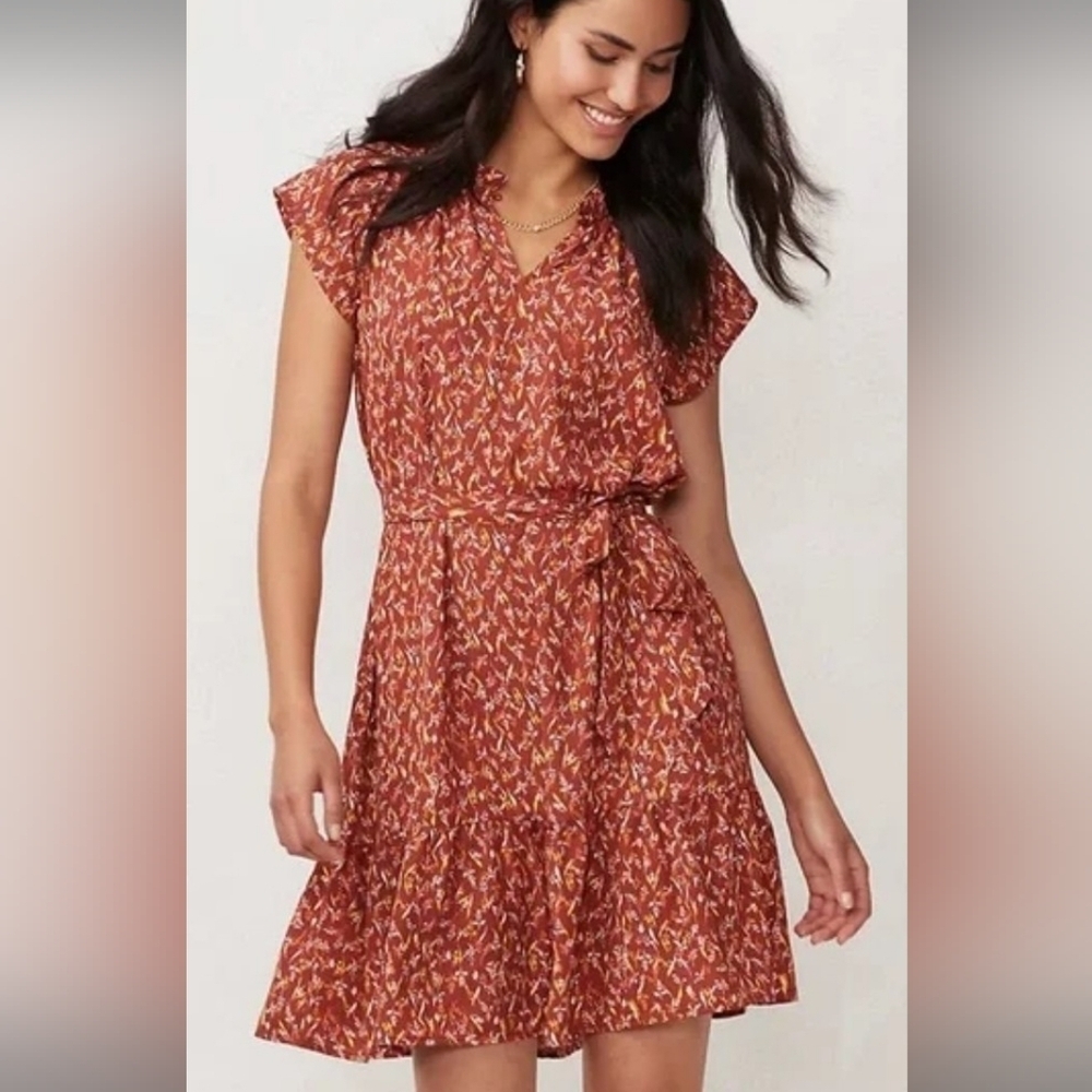 Orange V-neck Ruffle Mini Dress Size XXL